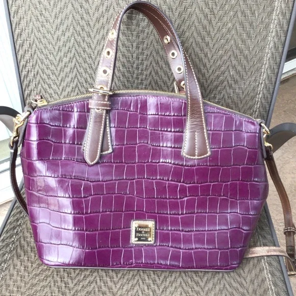 ❌️SOLD❌️ Dooney & Bourke TRINA Grape Croc Leather Satchel Bag - Picture 3 of 8